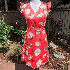 LOFT V- Neck Flutter Sleeve Floral Dress